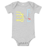 Tesla inspired apparel. Model S at supercharger. Supercharging. Plugged In S image centered on baby onesie.