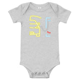 Tesla inspired apparel. Model X at supercharger. Supercharging. Plugged In X image centered on baby onesie.