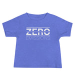 Tesla inspired apparel. EV no emissions. Electric Vehicle Car. Zero Emissions image centered on baby t-shirt.