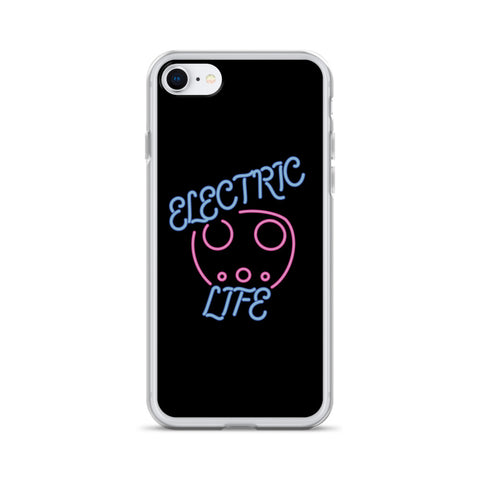 Tesla inspired apparel. EV car charger. Electric Life image centered on iPhone phone case.