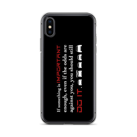 Tesla inspired apparel. Elon Musk quote. Against All Odds image centered on phone case.