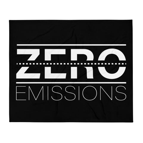 Tesla inspired apparel. EV no emissions. Electric Vehicle Car. Zero Emissions image centered on car throw blanket.