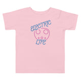 Tesla inspired apparel. EV car charger. Electric Life image centered on toddler t-shirt.