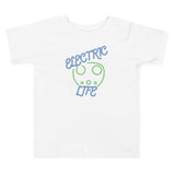 Tesla inspired apparel. EV car charger. Electric Life image centered on toddler t-shirt.