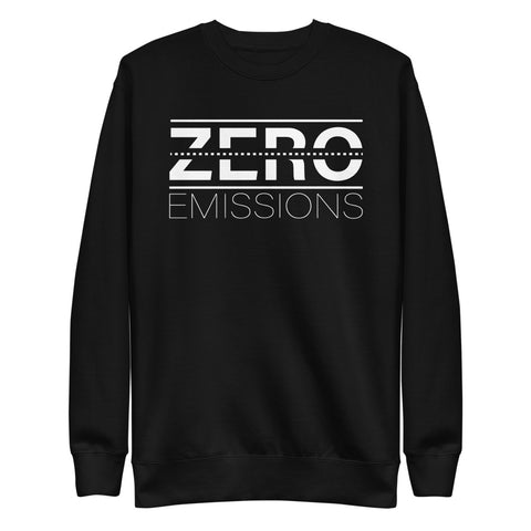 Tesla inspired apparel. EV no emissions. Electric Vehicle Car. Zero Emissions image centered on pullover sweatshirt.