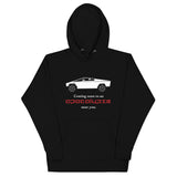 Tesla inspired apparel. Cybertruck. Apocalypse Near You image centered on hoodie.