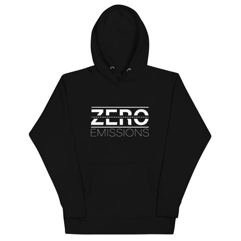 Tesla inspired apparel. EV no emissions. Electric Vehicle Car. Zero Emissions image centered on hoodie.
