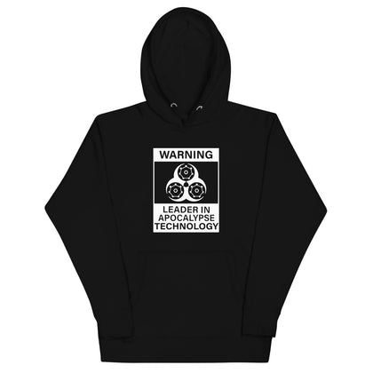 Tesla inspired apparel. Elon Musk quote. Cybertruck. Leader In Apocalypse Technology image centered on hoodie.