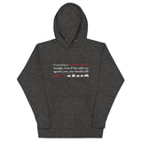 Tesla inspired apparel. Elon Musk quote. Against All Odds image centered on gray hoodie.