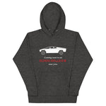 Tesla inspired apparel. Cybertruck. Apocalypse Near You image centered on hoodie.