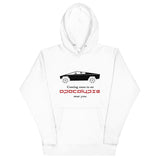 Tesla inspired apparel. Cybertruck. Apocalypse Near You image centered on hoodie.