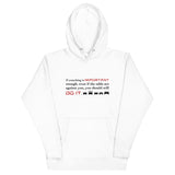 Tesla inspired apparel. Elon Musk quote. Against All Odds image centered on white hoodie.