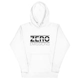 Tesla inspired apparel. EV no emissions. Electric Vehicle Car. Zero Emissions image centered on hoodie.