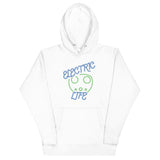 Tesla inspired apparel. EV car charger. Electric Life image centered on hoodie.