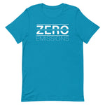 Tesla inspired apparel. EV no emissions. Electric Vehicle Car. Zero Emissions image centered on t-shirt.