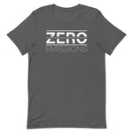 Tesla inspired apparel. EV no emissions. Electric Vehicle Car. Zero Emissions image centered on t-shirt.