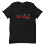 Tesla inspired apparel. Henry Ford and Elon Musk. Comments about horses. Building Faster Horses image centered on t-shirt.