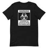 Tesla inspired apparel. Elon Musk quote. Cybertruck. Leader In Apocalypse Technology image centered on t-shirt.