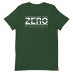 Tesla inspired apparel. EV no emissions. Electric Vehicle Car. Zero Emissions image centered on t-shirt.