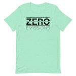 Tesla inspired apparel. EV no emissions. Electric Vehicle Car. Zero Emissions image centered on t-shirt.