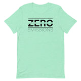 Tesla inspired apparel. EV no emissions. Electric Vehicle Car. Zero Emissions image centered on t-shirt.