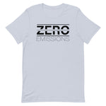 Tesla inspired apparel. EV no emissions. Electric Vehicle Car. Zero Emissions image centered on t-shirt.