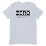 Tesla inspired apparel. EV no emissions. Electric Vehicle Car. Zero Emissions image centered on t-shirt.