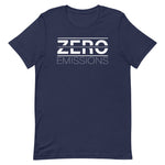 Tesla inspired apparel. EV no emissions. Electric Vehicle Car. Zero Emissions image centered on t-shirt.