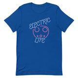 Tesla inspired apparel. EV car charger. Electric Life image centered on t-shirt.