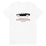 Tesla inspired apparel. Cybertruck. Apocalypse Near You image centered on t-shirt.