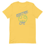 Tesla inspired apparel. EV car charger. Electric Life image centered on t-shirt.