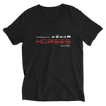 Tesla inspired apparel. Henry Ford and Elon Musk. Comments about horses. Building Faster Horses image centered on v-neck t-shirt.