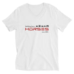 Tesla inspired apparel. Henry Ford and Elon Musk. Comments about horses. Building Faster Horses image centered on v-neck t-shirt.