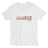 Tesla inspired apparel. Henry Ford and Elon Musk. Comments about horses. Building Faster Horses image centered on v-neck t-shirt.