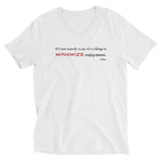 Tesla inspired apparel. Elon Musk quote. Maximize Enjoyment image centered on v-neck t-shirt.