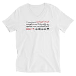 Tesla inspired apparel. Elon Musk quote. Against All Odds image centered on white t-shirt.