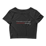 Tesla inspired apparel. Elon Musk quote. Maximize Enjoyment image centered on cropped t-shirt.