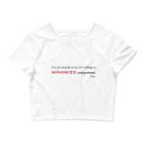 Tesla inspired apparel. Elon Musk quote. Maximize Enjoyment image centered on cropped t-shirt.