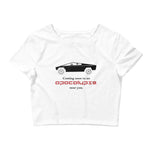 Tesla inspired apparel. Cybertruck. Apocalypse Near You image centered on cropped t-shirt.