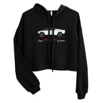 Tesla inspired apparel. Elon Musk quote. Cybertruck. Just Fix It In Post image centered on cropped hoodie.