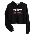 Tesla inspired apparel. Cybertruck. Apocalypse Near You image centered on cropped hoodie.