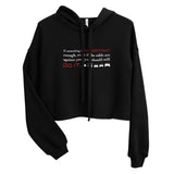 Tesla inspired apparel. Elon Musk quote. Against All Odds image centered on black cropped hoodie.