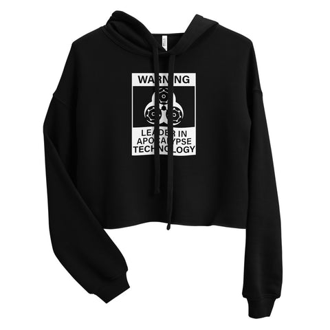 Tesla inspired apparel. Elon Musk quote. Cybertruck. Leader In Apocalypse Technology image centered on cropped hoodie.