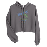 Tesla inspired apparel. EV car charger. Electric Life image centered on cropped hoodie.