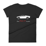 Tesla inspired apparel. Elon Musk quote. Cybertruck. Just Fix It In Post image centered on fitted t-shirt.