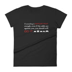 Tesla inspired apparel. Elon Musk quote. Against All Odds image centered on black t-shirt.