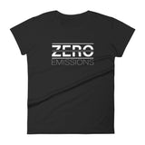 Tesla inspired apparel. EV no emissions. Electric Vehicle Car. Zero Emissions image centered on fitted t-shirt.