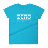 Tesla inspired apparel. EV no emissions. Electric Vehicle Car. Zero Emissions image centered on fitted t-shirt.