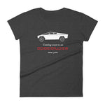 Tesla inspired apparel. Cybertruck. Apocalypse Near You image centered on fitted t-shirt.