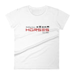 Tesla inspired apparel. Henry Ford and Elon Musk. Comments about horses. Building Faster Horses image centered on fitted t-shirt.